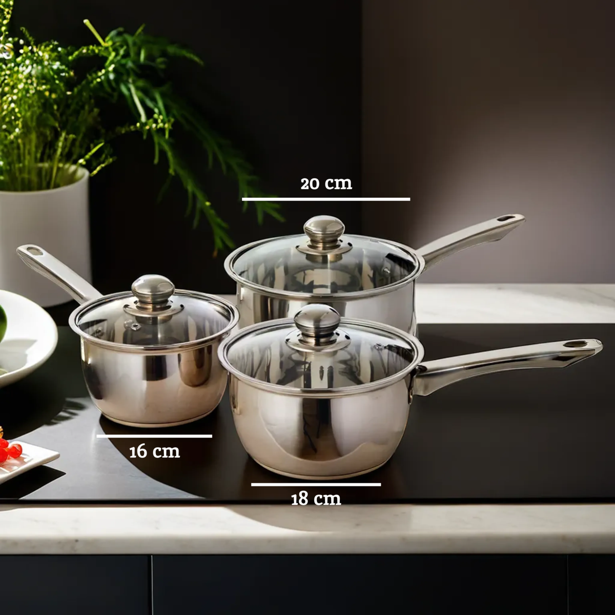 3-Piece Stainless Steel Saucepan Set