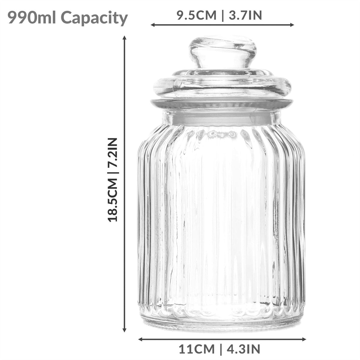 Vintage Airtight Glass Jars 990ml - Set of 3