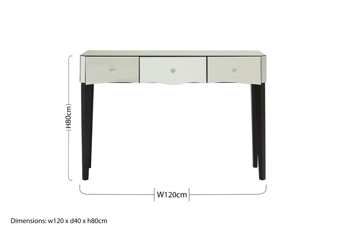 Silver Mirrored Console Table with 3 Drawers
