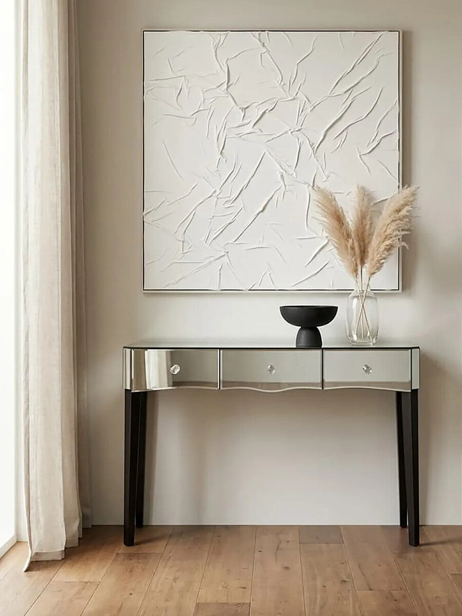 Silver Mirrored Console Table with 3 Drawers