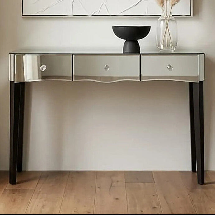Silver Mirrored Console Table with 3 Drawers