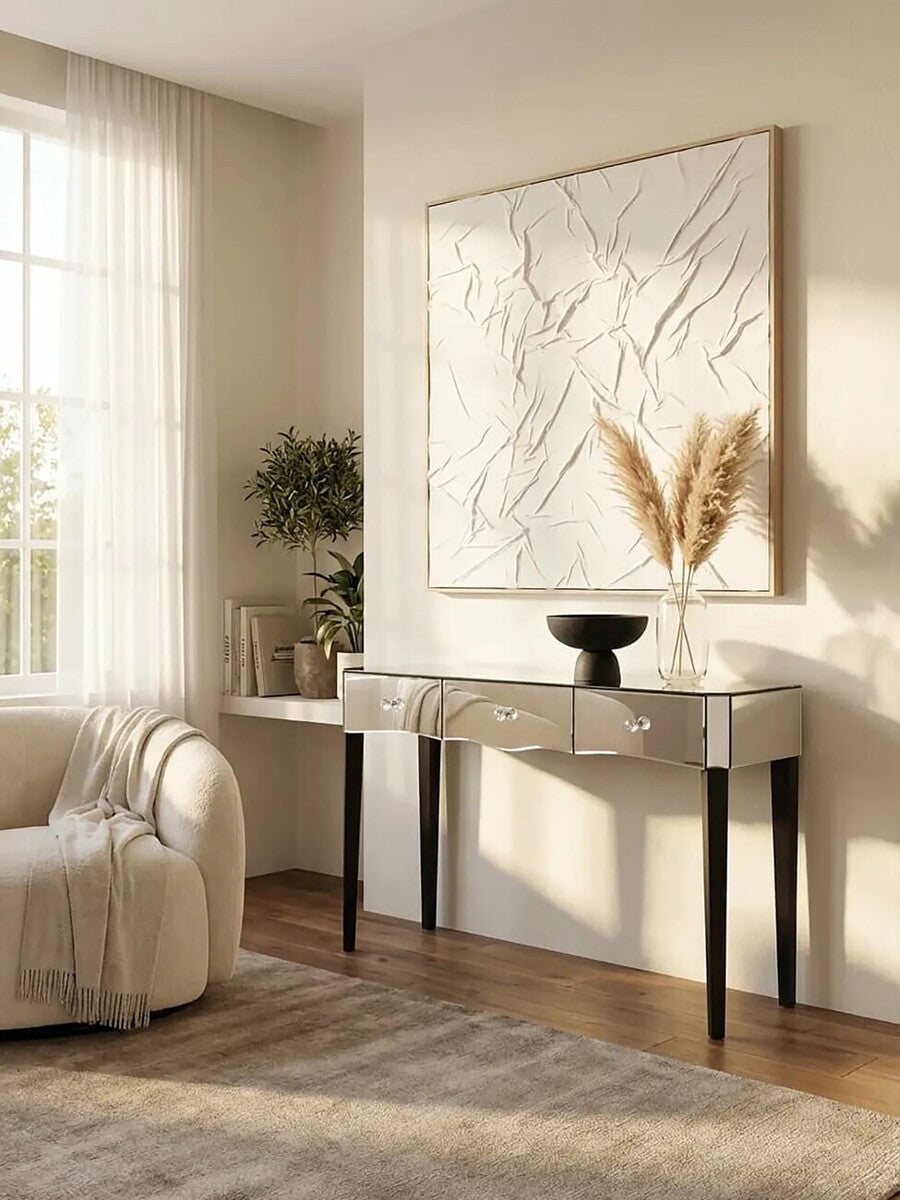 Silver Mirrored Console Table with 3 Drawers