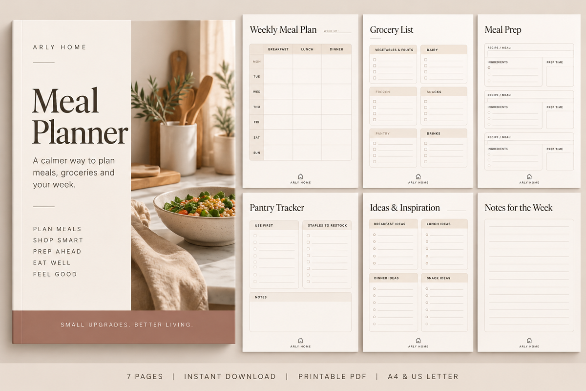 Meal Planner | 7-page printable digital planner by Arly Home