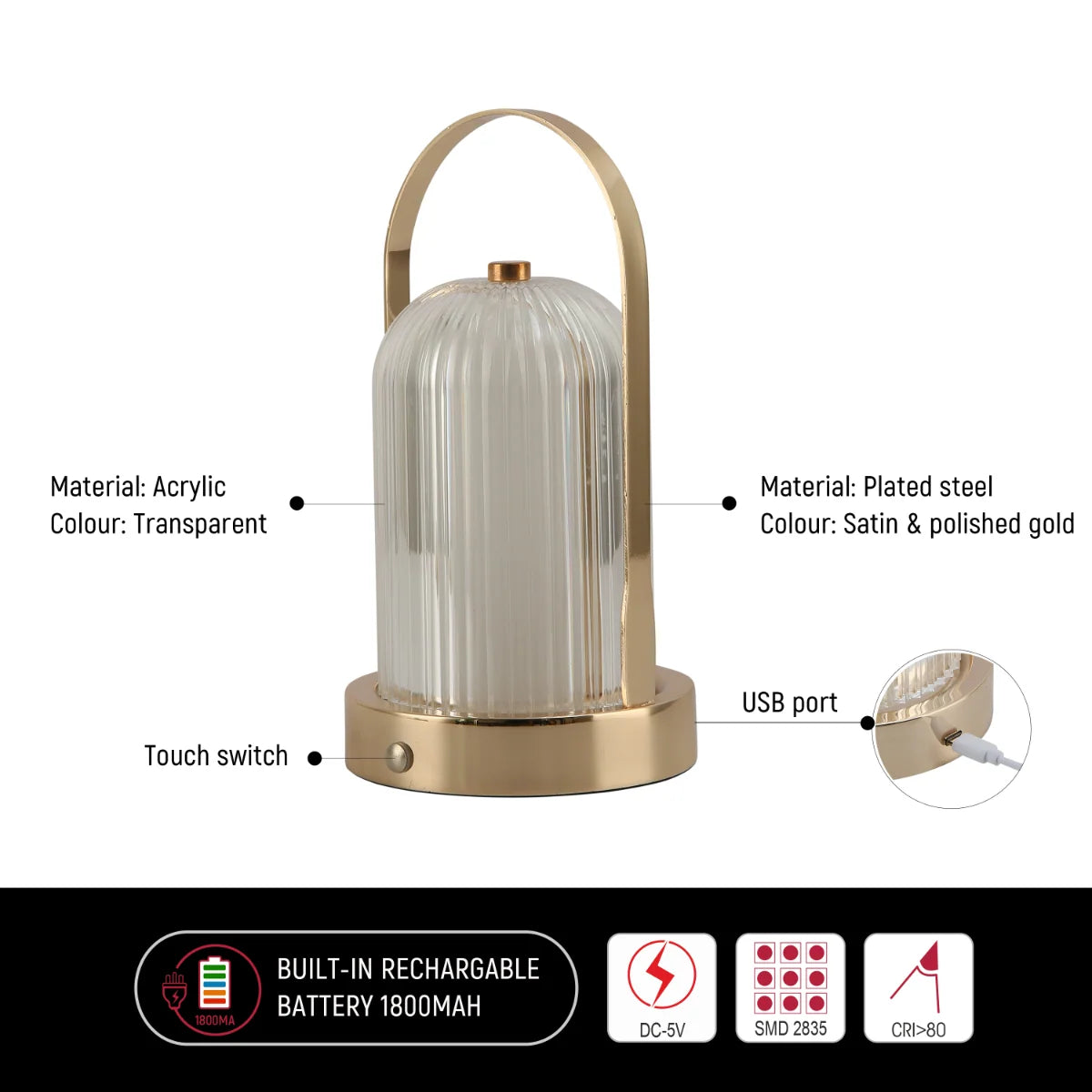Gleam Guard Rechargeable LED Lantern Table Lamp