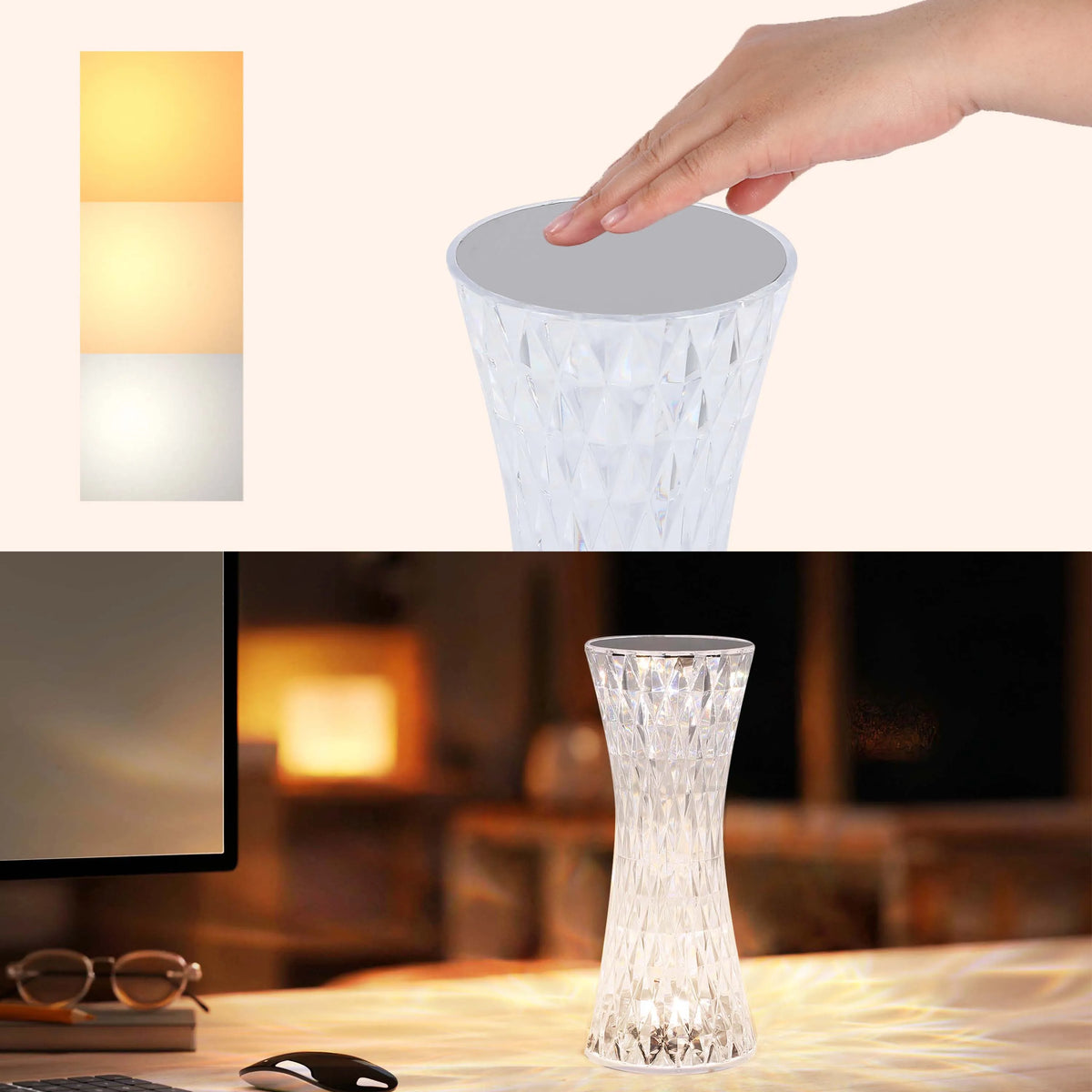 Lumi Crystal Touch Rechargeable LED Table Lamp
