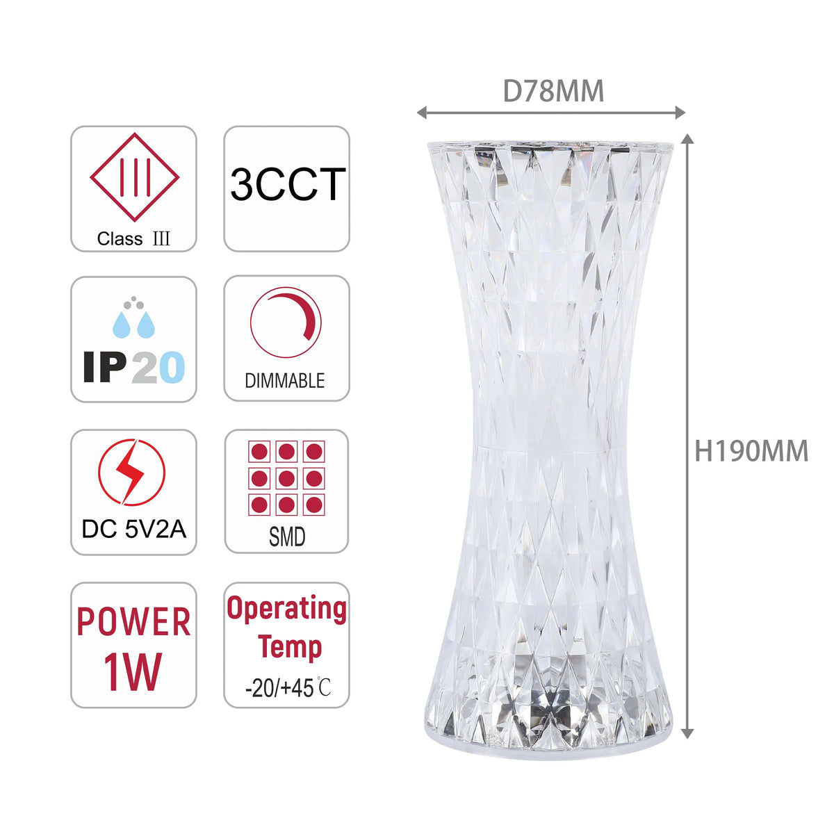 Lumi Crystal Touch Rechargeable LED Table Lamp