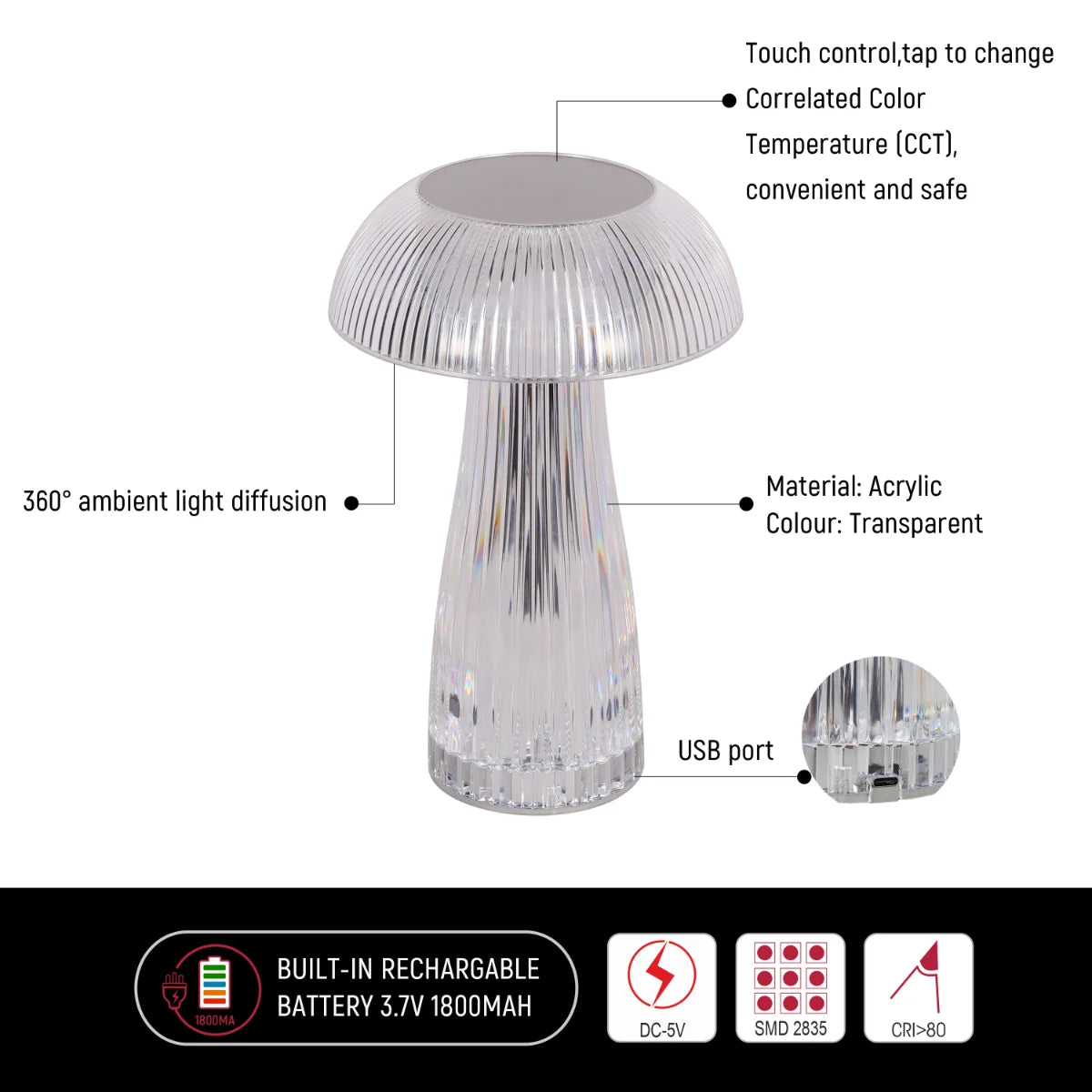 Lumi Crystal Touch Rechargeable LED Table Lamp
