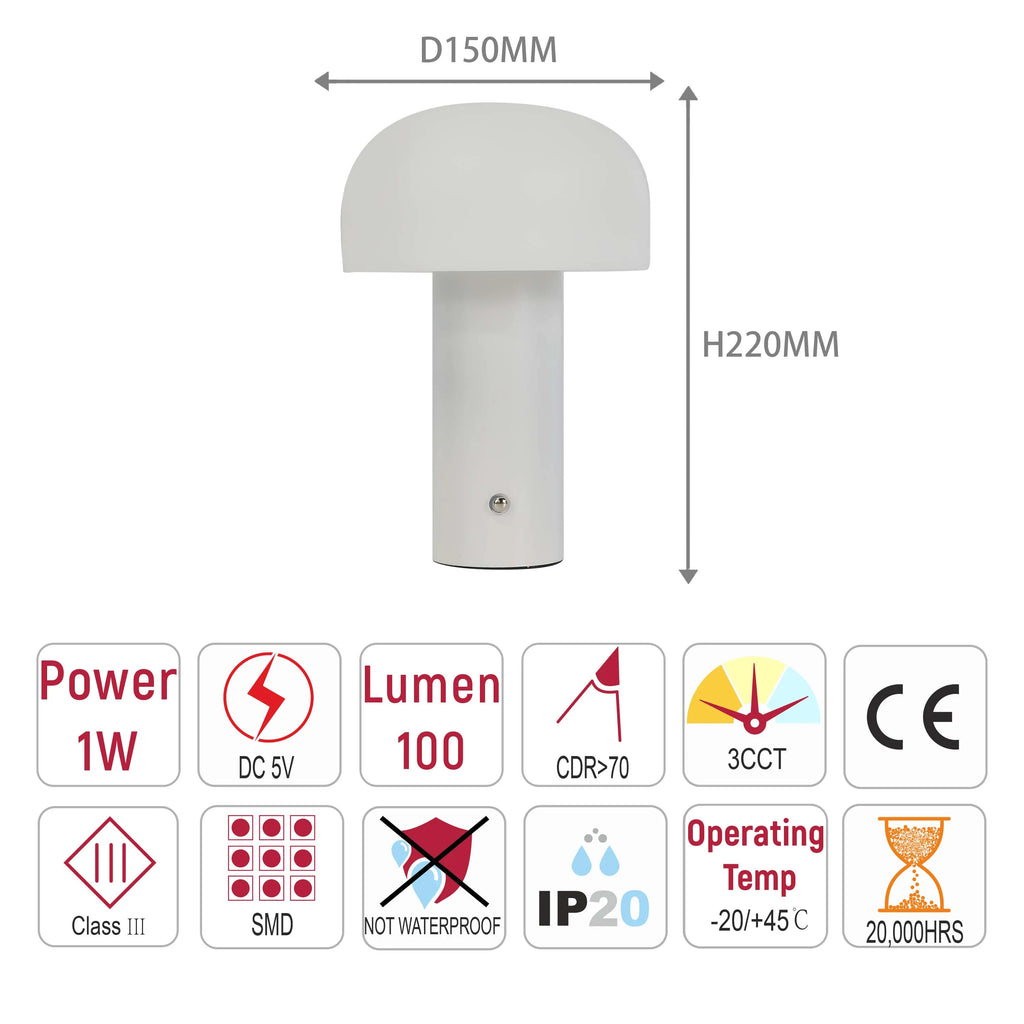Modern Mushroom Rechargeable LED Table Lamp
