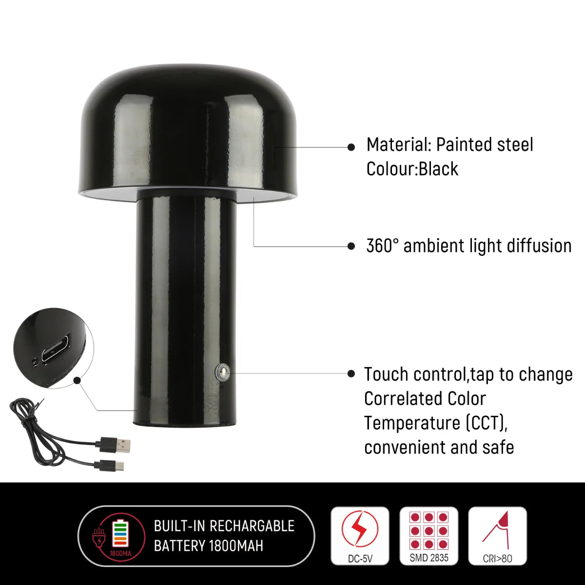 Modern Mushroom Rechargeable LED Table Lamp