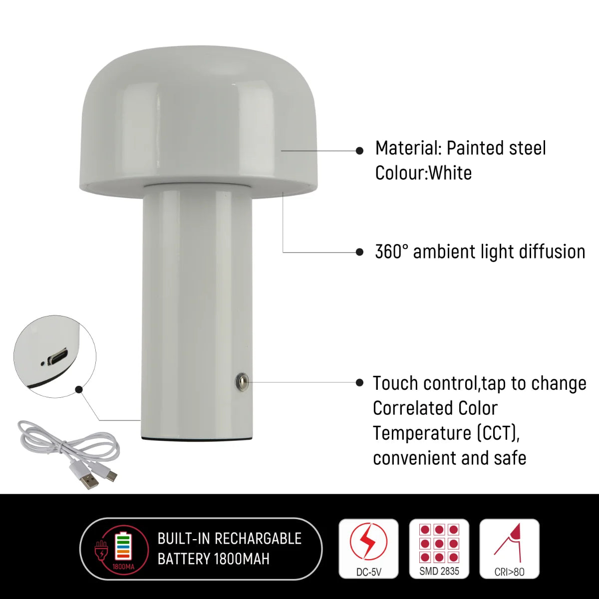 Modern Mushroom Rechargeable LED Table Lamp